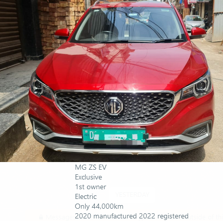 MG ZS Ev Exclusive ?2,150,000.00 MG ZS EV Exclusive 1st owner Electric Only 44,000km 2020 manufactured 2022 registered Next to showroom SHIV SHAKTI MOTORS G-45, Vardhman Tower, Commercial Complex Preet Vihar Delhi 110092 - INDIA Remember Us for: Buying or Selling Exchange or Financing Pre-Owned Cars. 9811077512 9811772512 9109191915